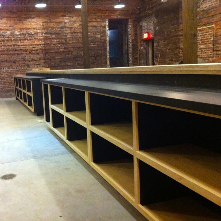 wood wall-to-wall counter